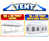 10x20 Tent Rental – Open or With Sidewalls